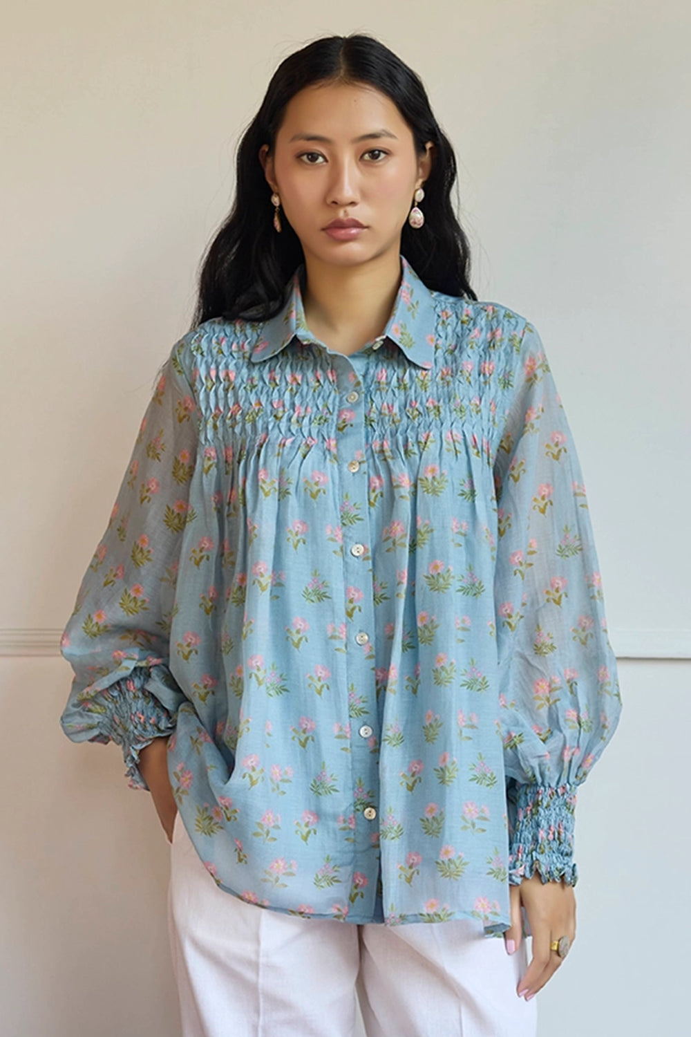 Powder Blue Smocking Shirt