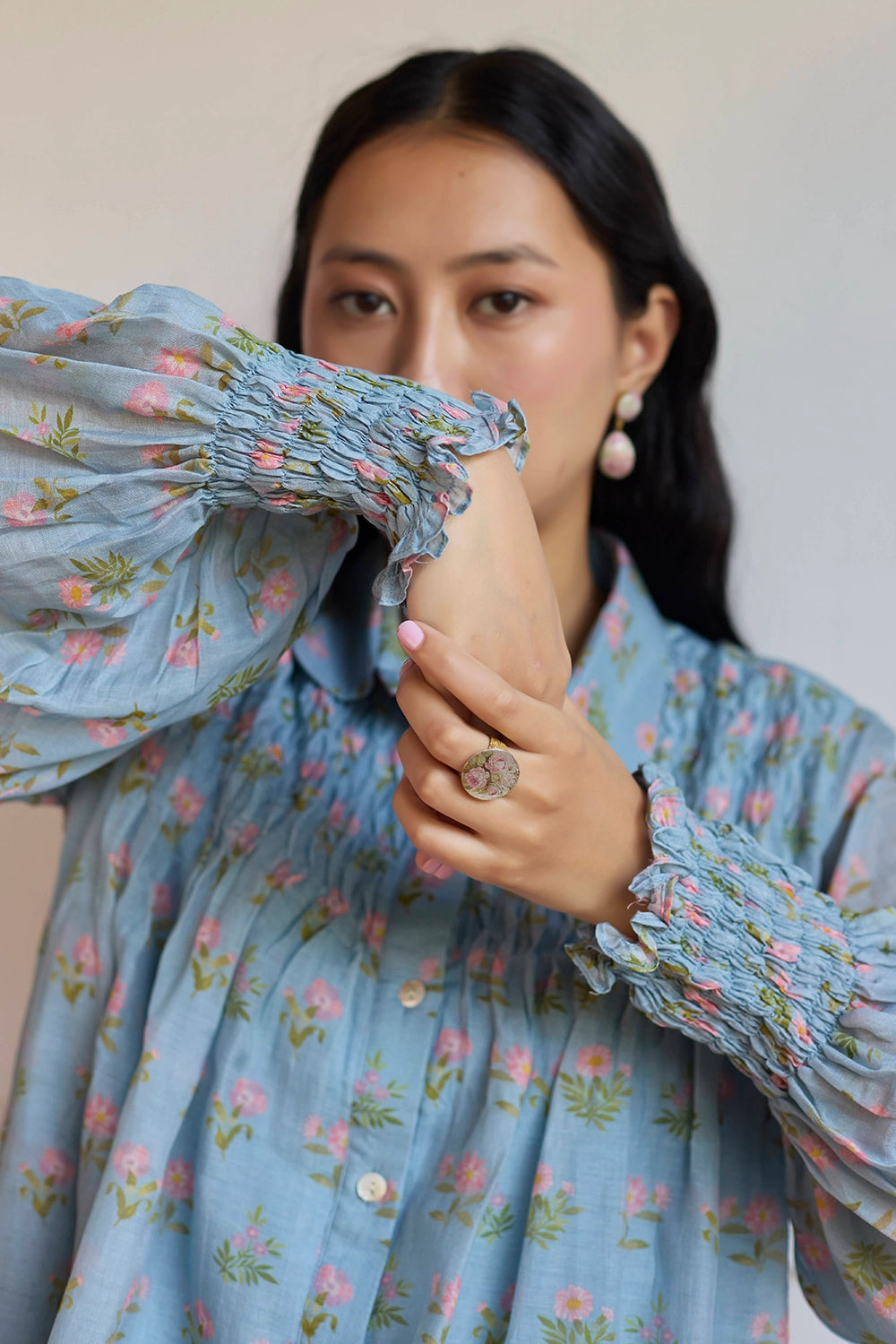 Powder Blue Smocking Shirt