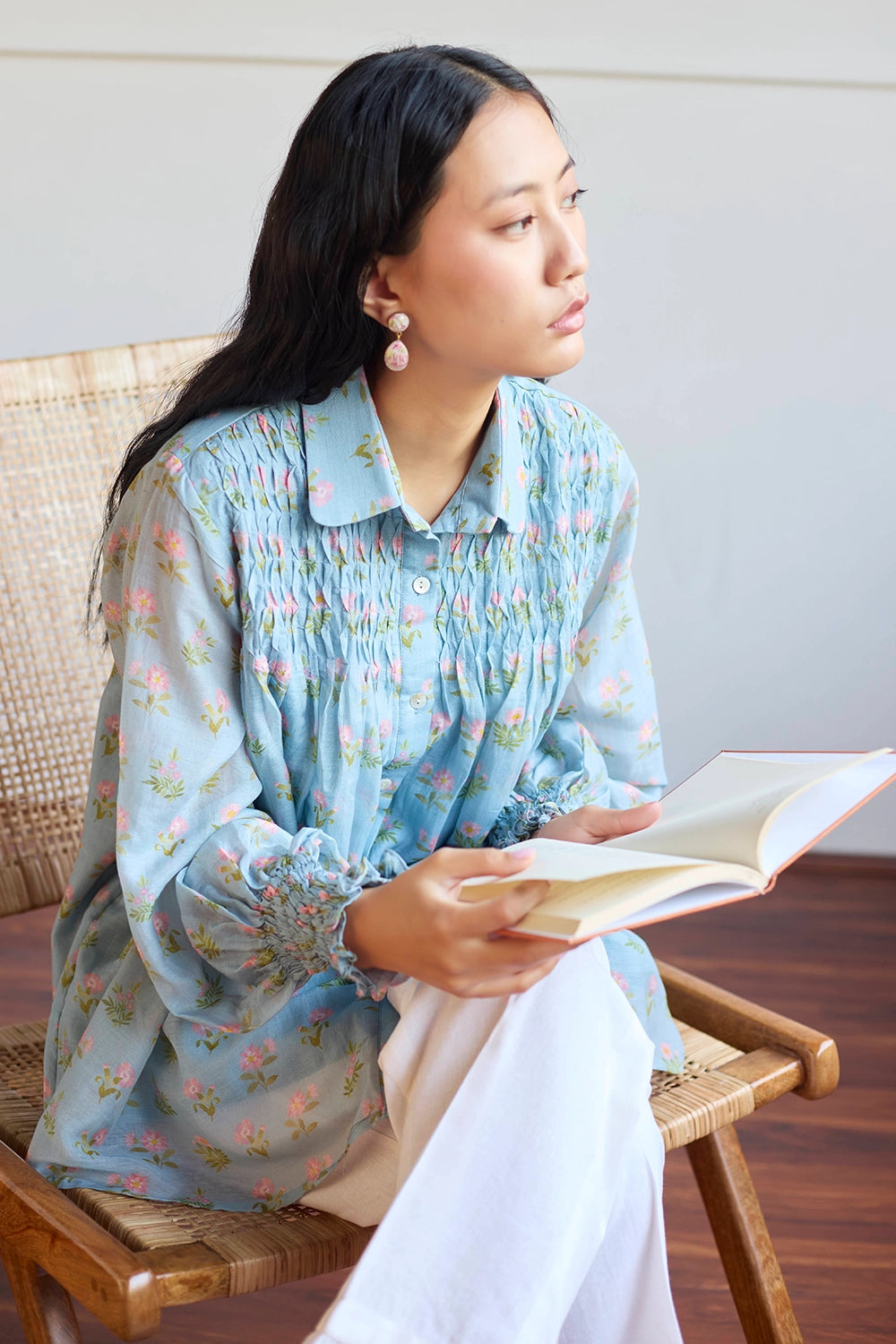 Powder Blue Smocking Shirt