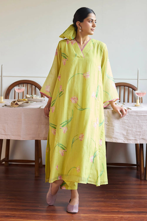Lime Tulip Relaxed Fit Kurta Sets