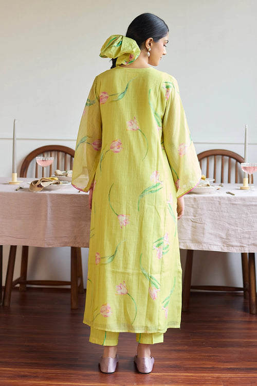 Lime Tulip Relaxed Fit Kurta Sets