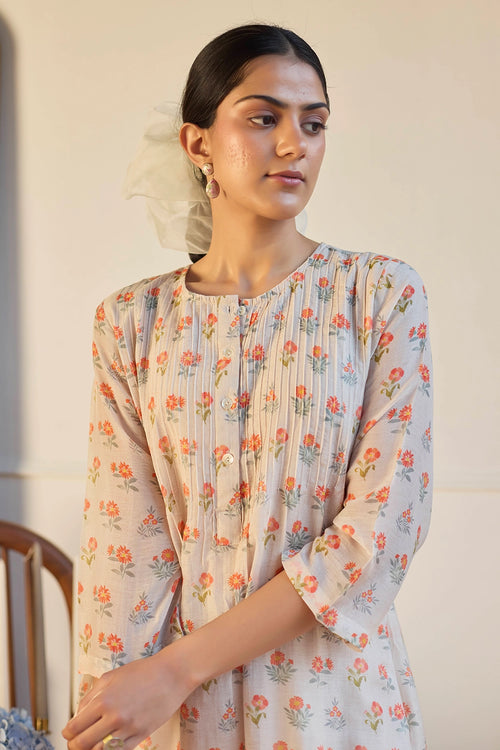 Taupe Tuck Relaxed Fit Kurta Set