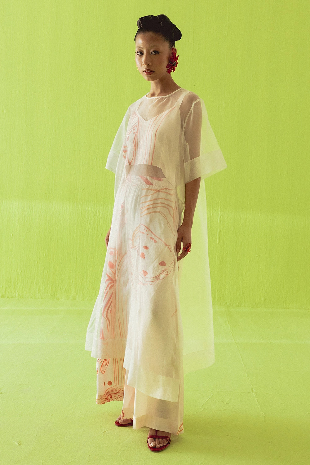 Cream Co-ord With Sheer Overlay
