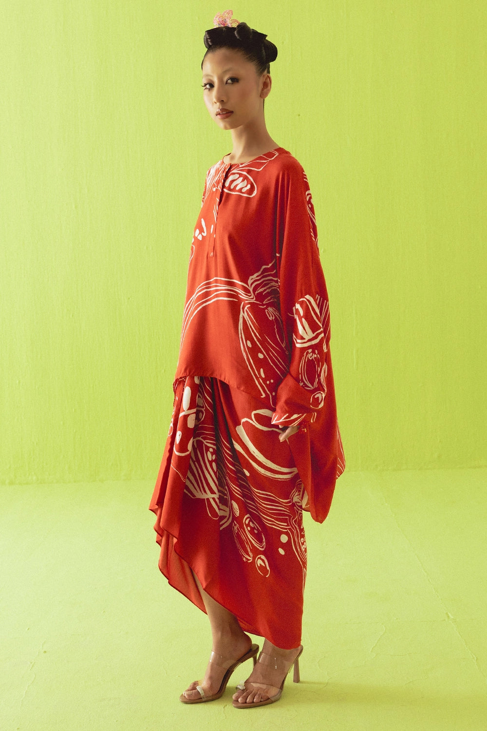 Red Kaftan Skirt And Skirt Set