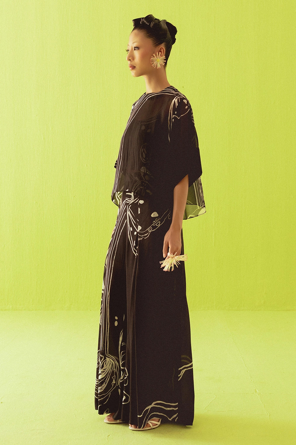 Black Sheer Top With Palazzo Set