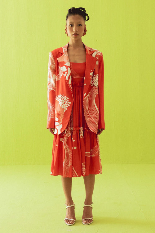 Bright Red Blazer And Dress Set