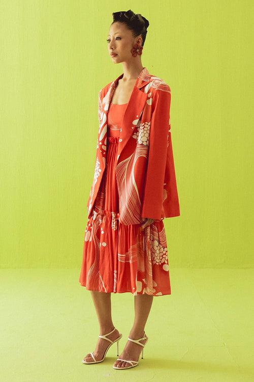 Bright Red Blazer And Dress Set