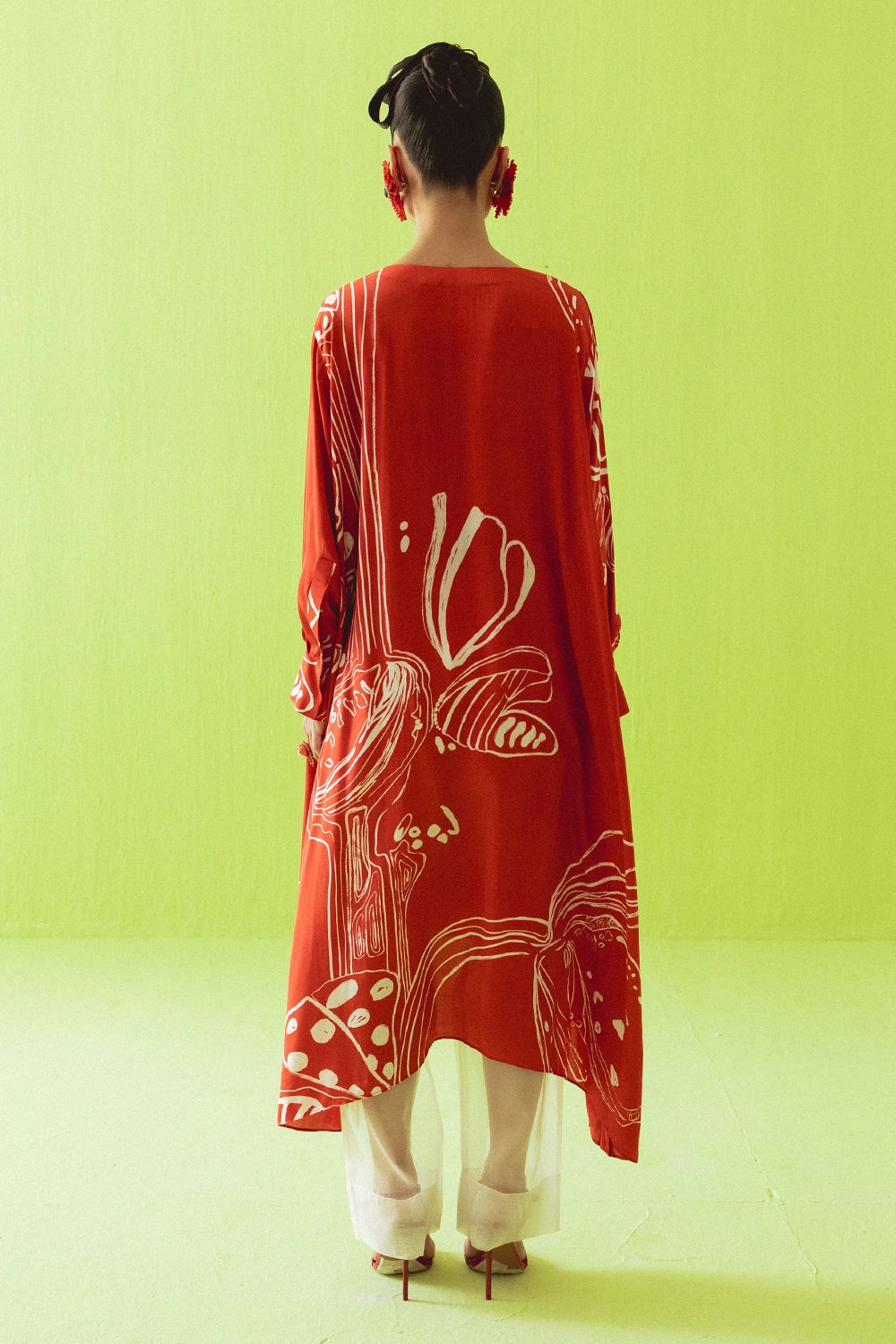 Red High Low Kurta With Pants Set