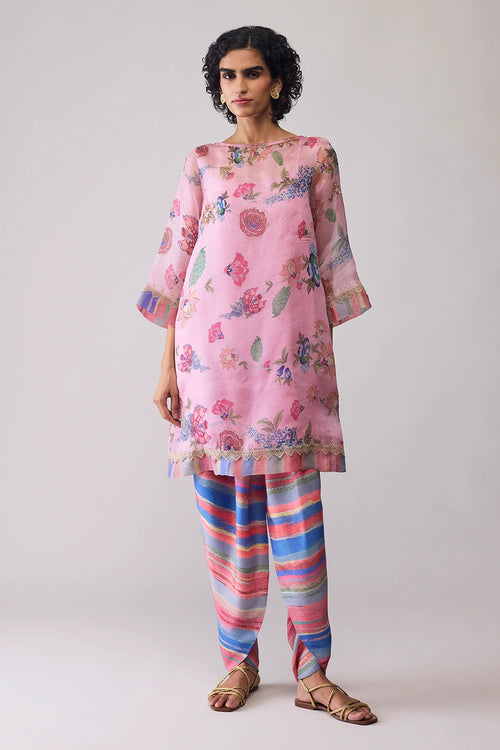 Myla Pink Print Kurta Set with Dupatta