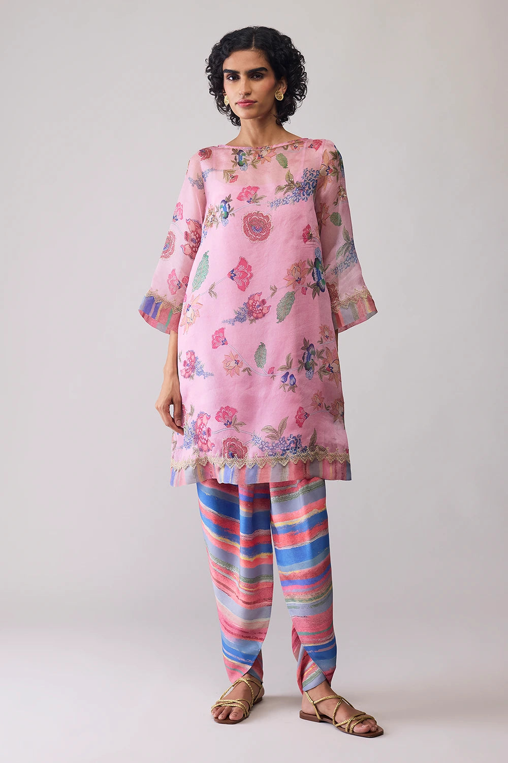 Myla Pink Print Kurta Set with Dupatta