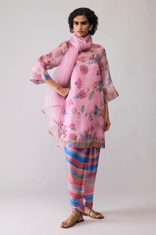 Myla Pink Print Kurta Set with Dupatta