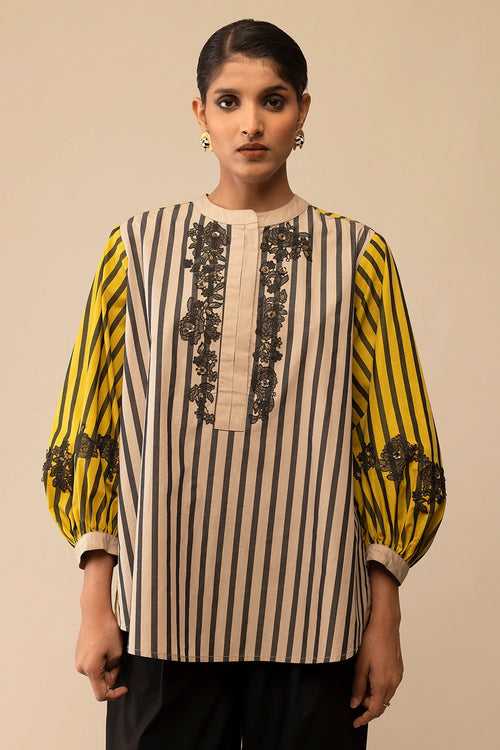 Asha Mustard and Beige Shirt