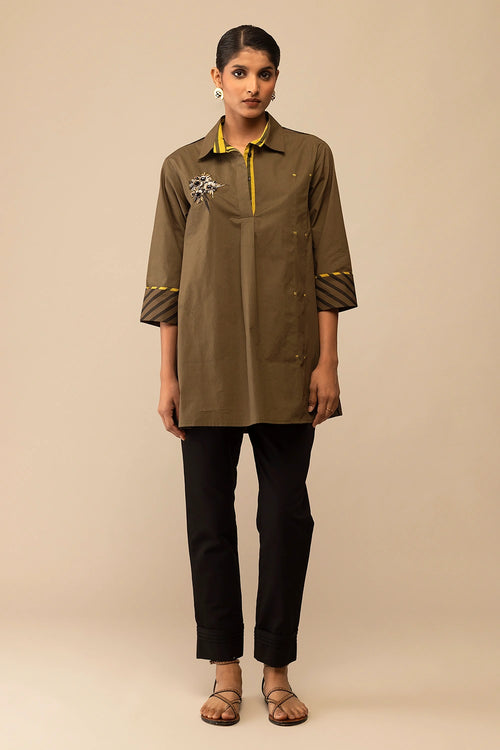 Neela Olive Embroidery Co-ord Set