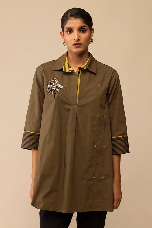 Neela Olive Embroidery Tunic