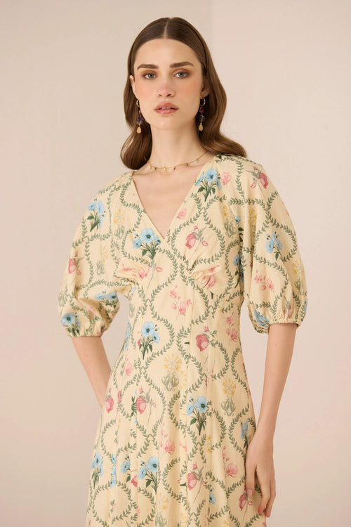 Rosewood Midi Botanical Lattice Dress