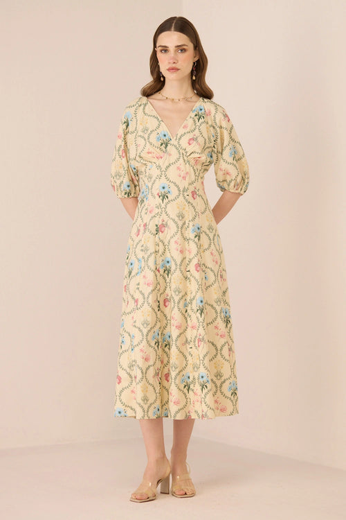 Rosewood Midi Botanical Lattice Dress