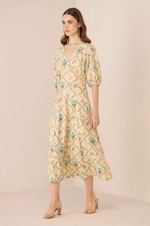 Rosewood Midi Botanical Lattice Dress