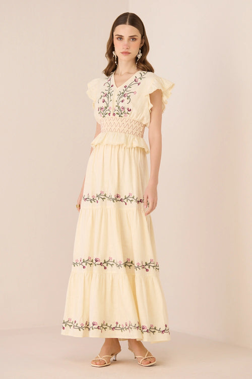 Aster Cream Top with Skirt Set