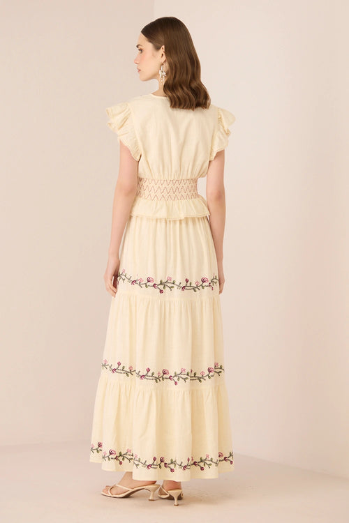 Aster Cream Top with Skirt Set