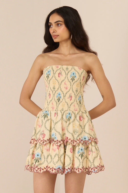Apricot Mini Botanical Lattice Dress