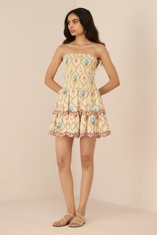Apricot Mini Botanical Lattice Dress