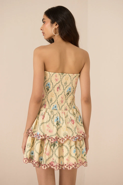 Apricot Mini Botanical Lattice Dress