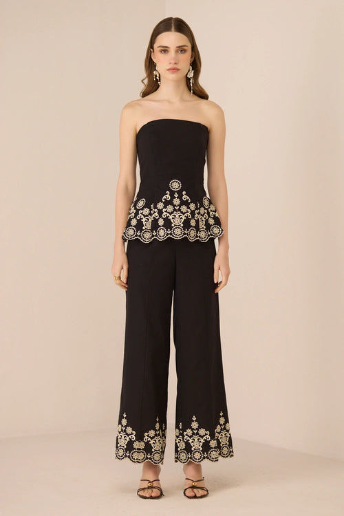 Kaia Black Top with Pants Set