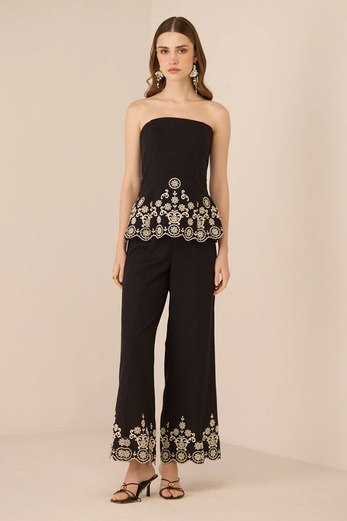 Kaia Black Top with Pants Set