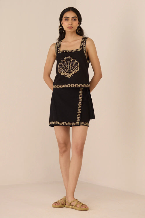 Jill Black Top with Skirt Set