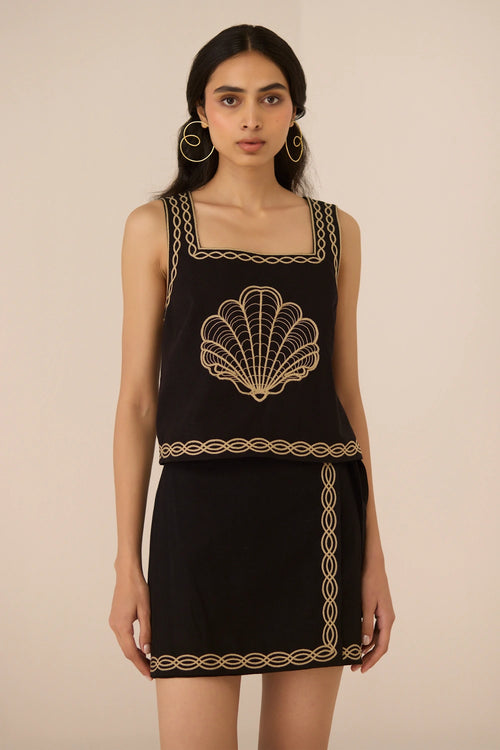 Jill Black Top with Skirt Set