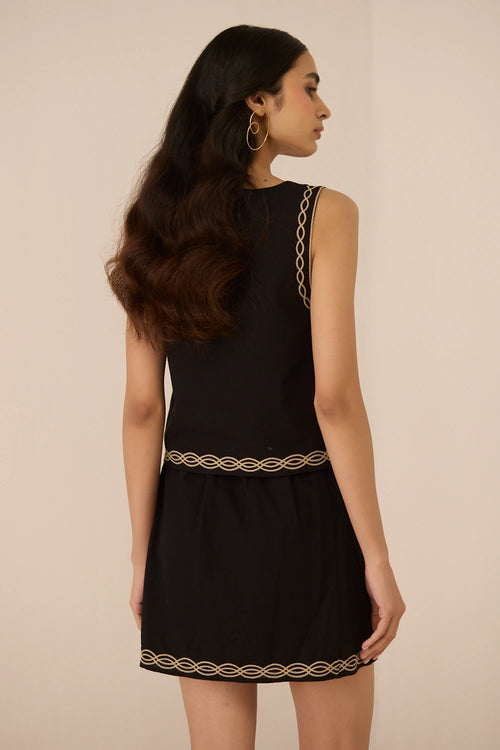 Jill Black Top with Skirt Set