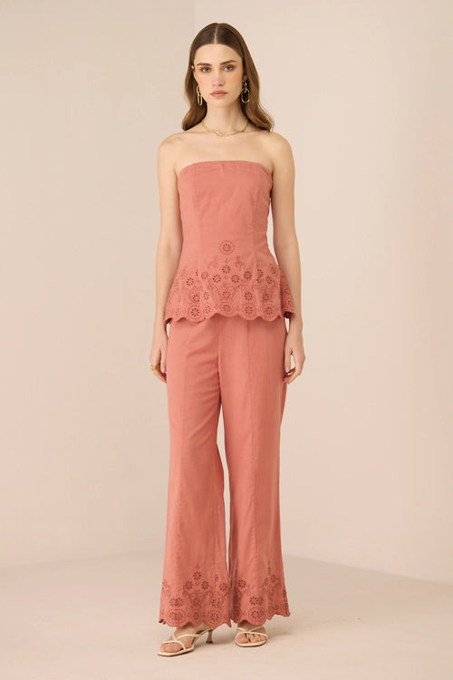 Kaia Coral Pink Top with Pants Set