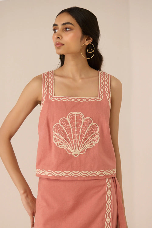Jill Coral Pink Top with Skirt Set