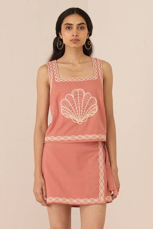 Jill Coral Pink Top with Skirt Set