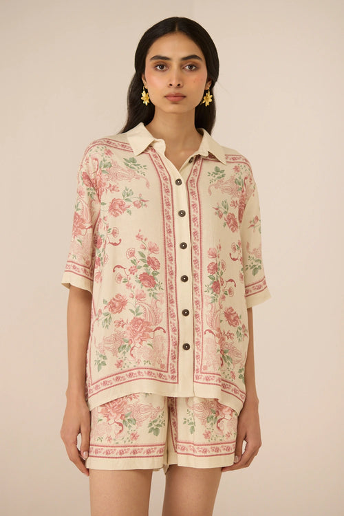 Malibu Azure Rose Shirt with Shorts Set