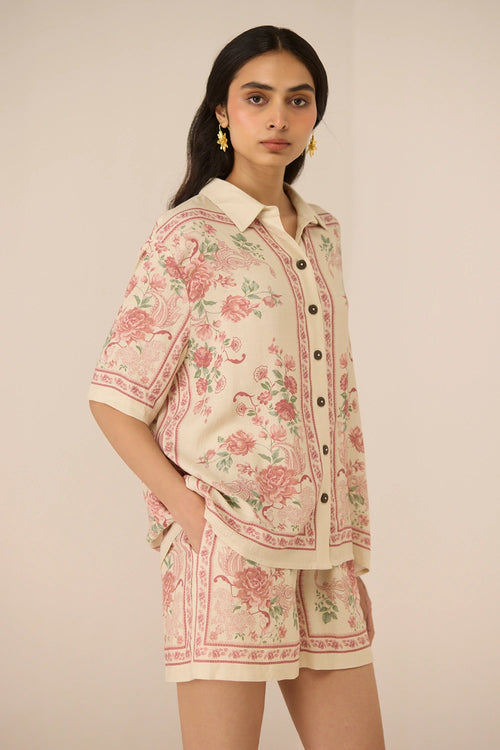 Malibu Azure Rose Shirt with Shorts Set