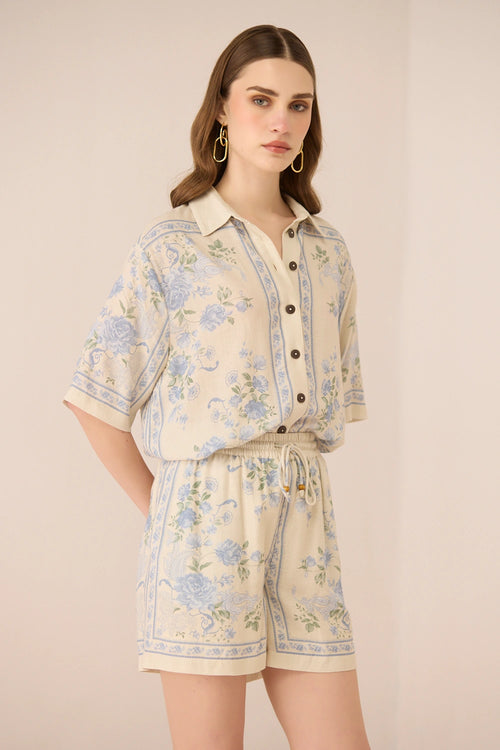 Malibu Azure Bloom Shirt with Shorts Set