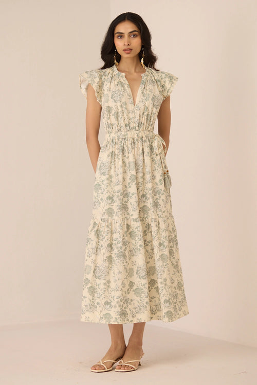 Alexa Midi Wildflower Sage Dress