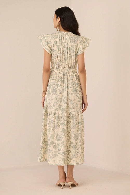 Alexa Midi Wildflower Sage Dress