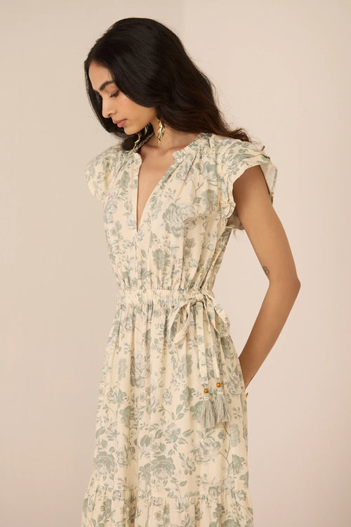 Alexa Midi Wildflower Sage Dress