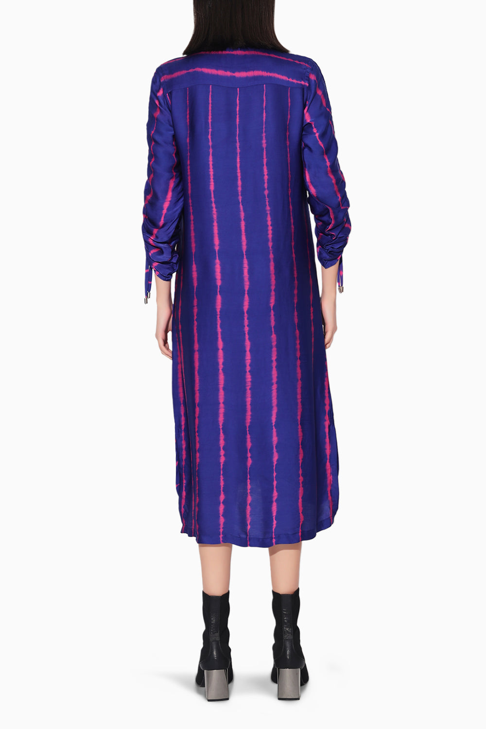 Zinnia Pink and Purple Shibori Stripe Shirt Dress