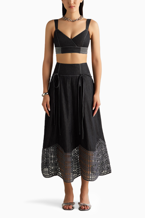 Black Denim Bralette & Skirt Set