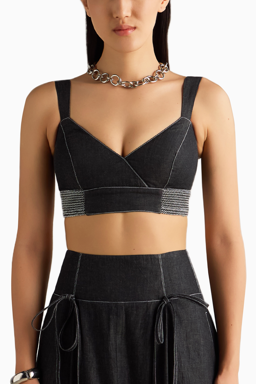 Black Denim Bralette & Skirt Set