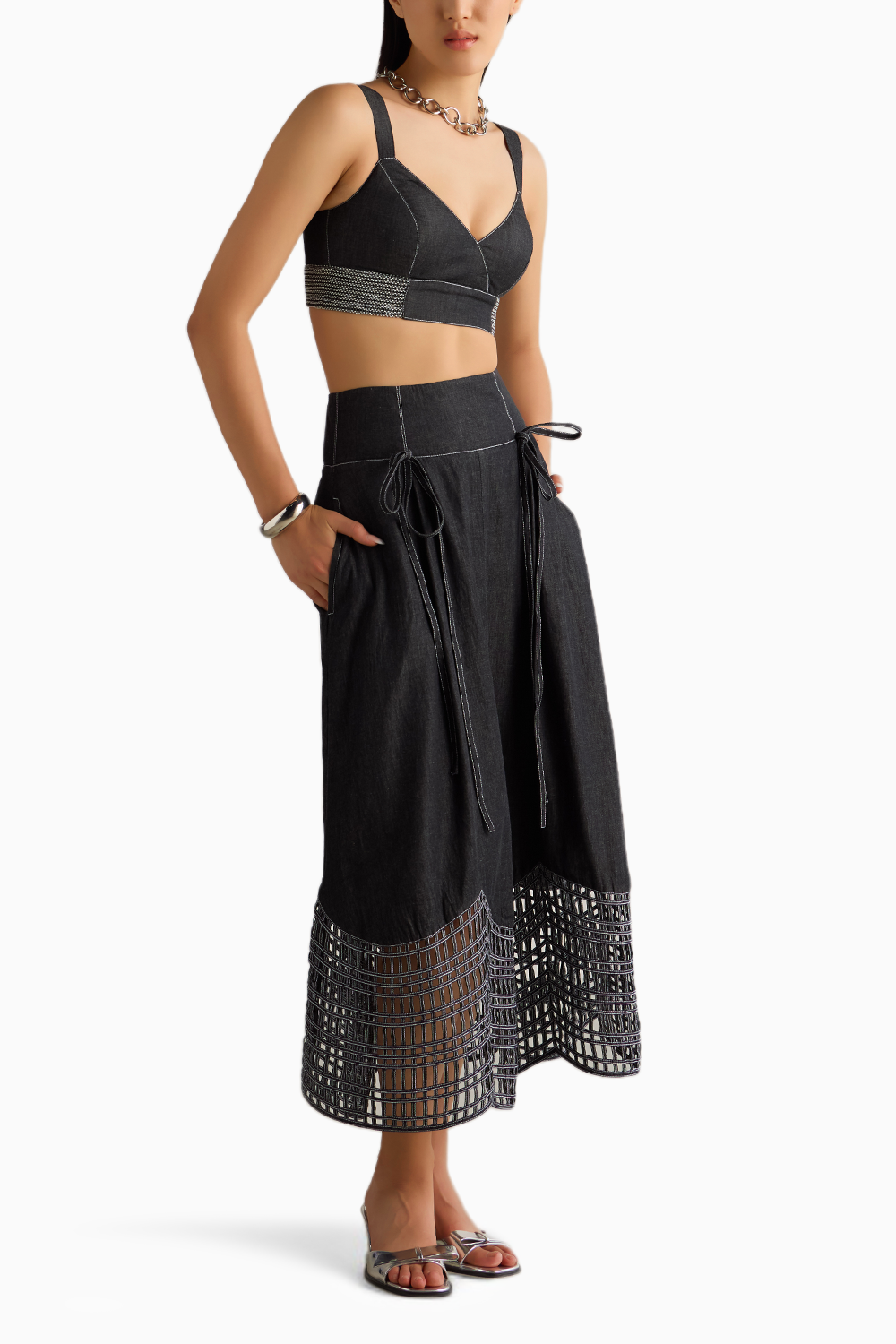 Black Denim Bralette & Skirt Set