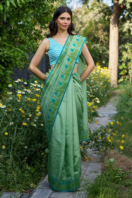 Pomegranate Trail Green Embroidered Saree With Blouse
