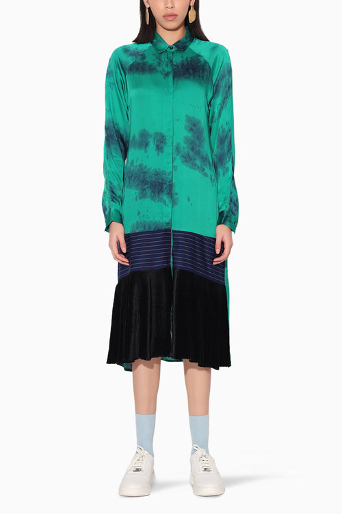 Solaris Tie Dye Green Shirt dress