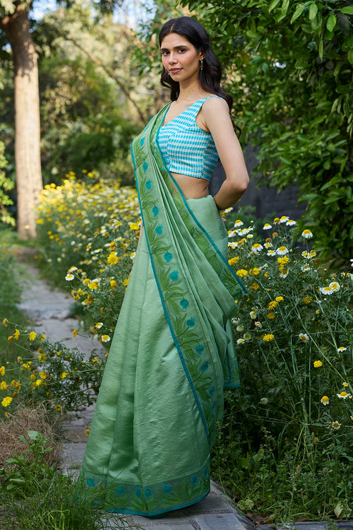 Pomegranate Trail Green Embroidered Saree With Blouse