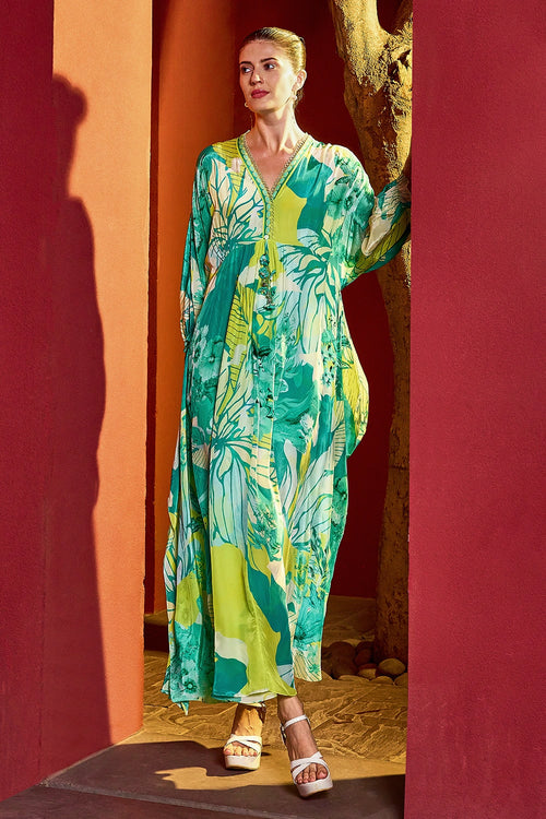 Green Hues Kaftan Dress