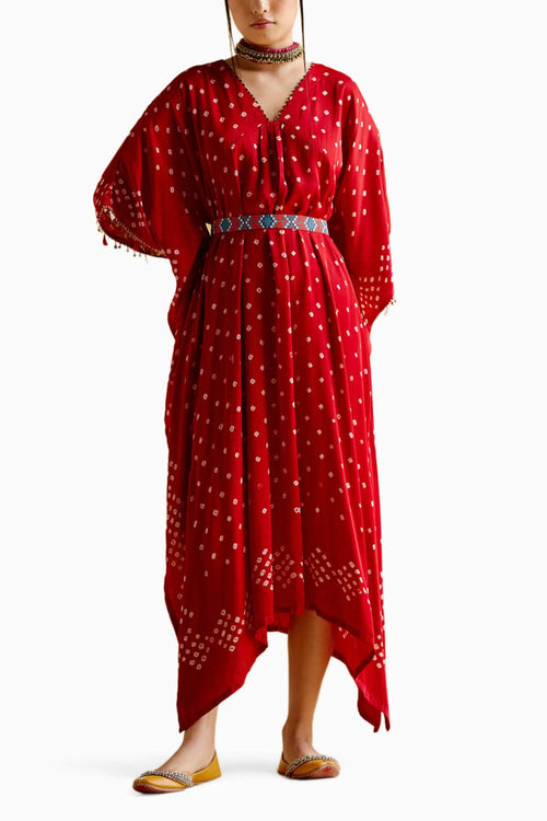 Annika Red Bandhini Kaftan
