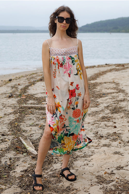 Cinnamon Crochet Bloom Maxi Dress